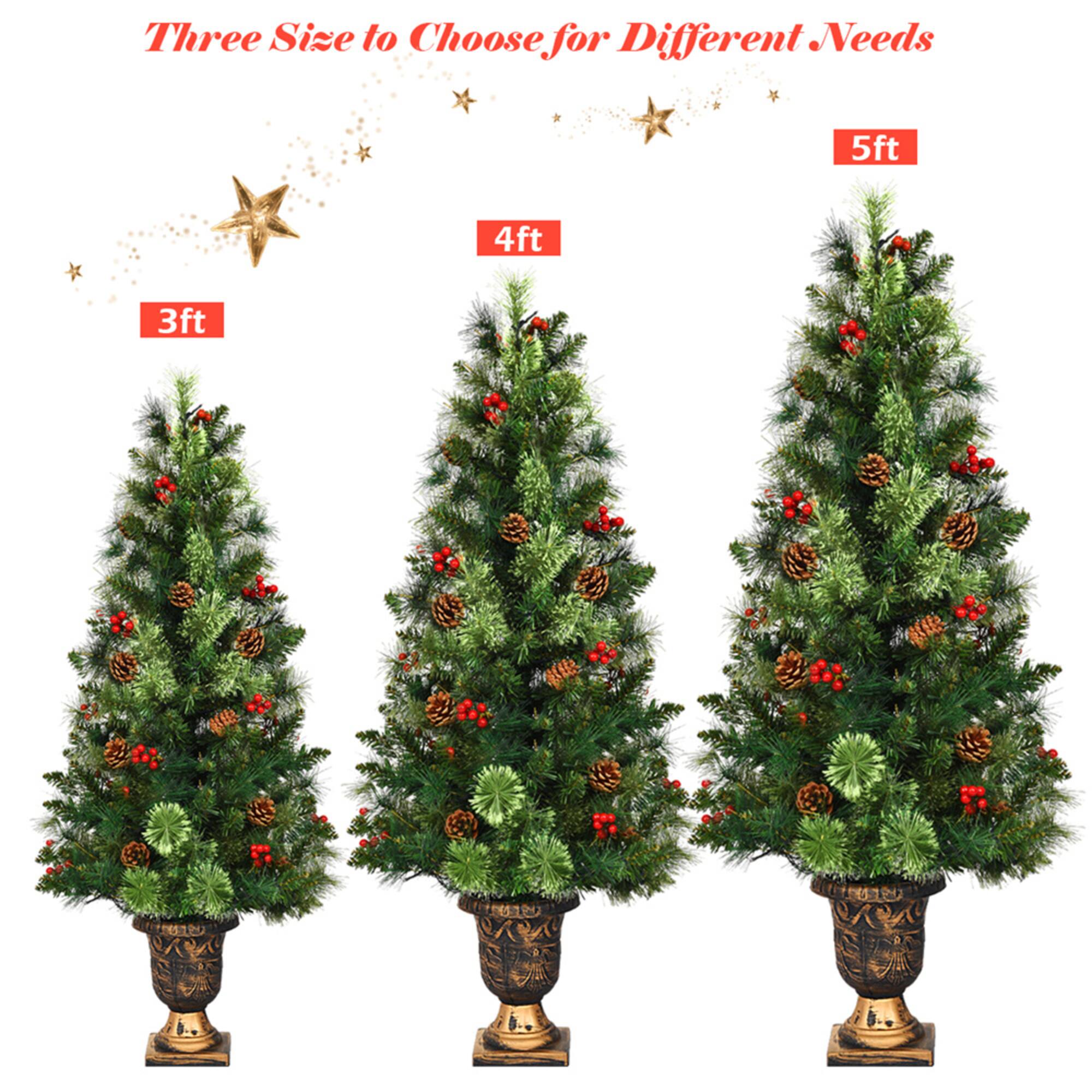 Costway 5ft Pre-Lit Entrance Fir Artificial Christmas Tree in Gold Urn Planter, Warm White LED Lights